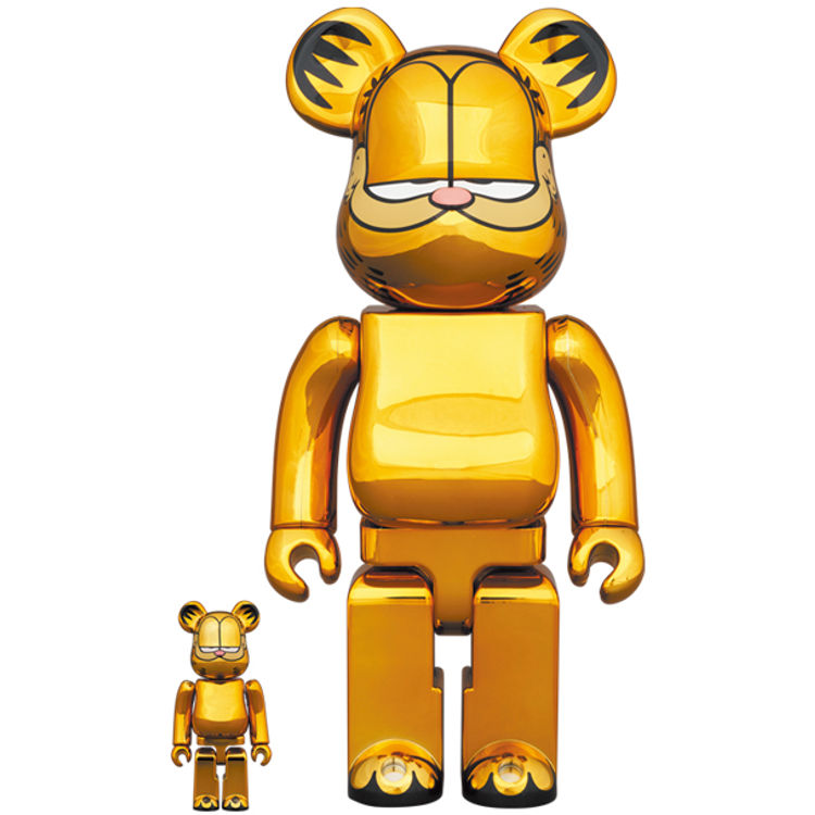 100% + 400% Gold Chrome Garfield Be@rbrick (Set) by Jim Davis