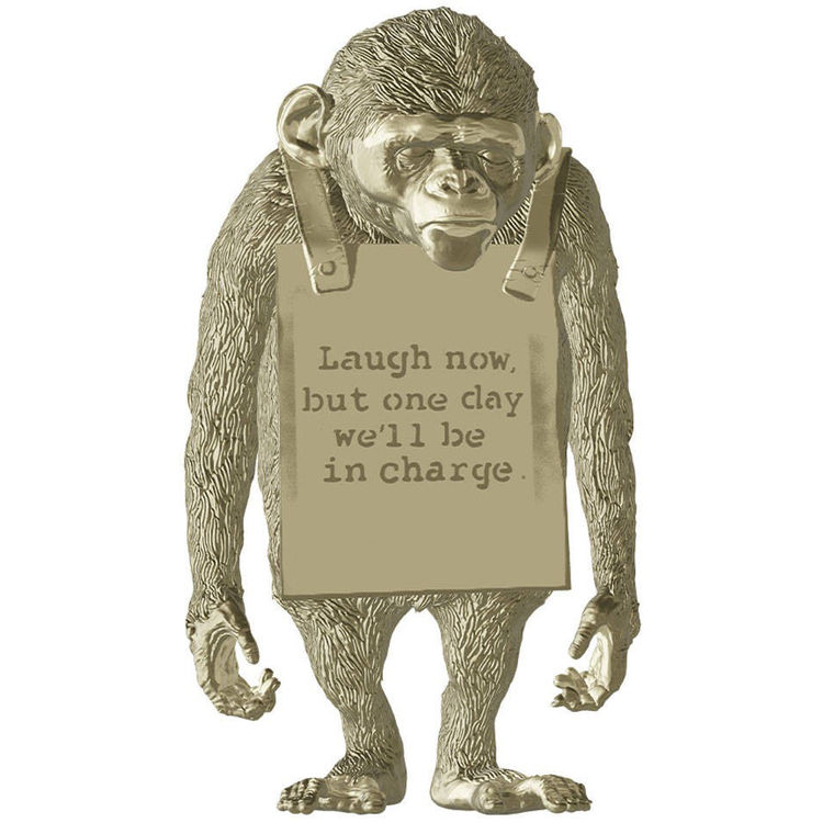 Gold Variant Laugh Now Monkey (Banksy) by Queen M