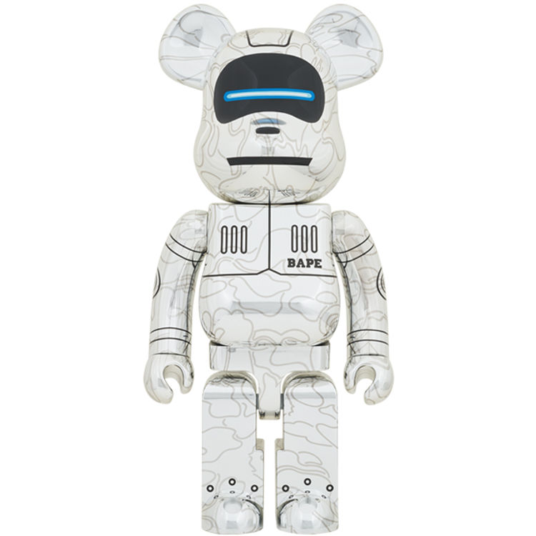 1000% Silver Baby Milo x Sorayama Bearbrick by BAPE (A Bathing Ape)