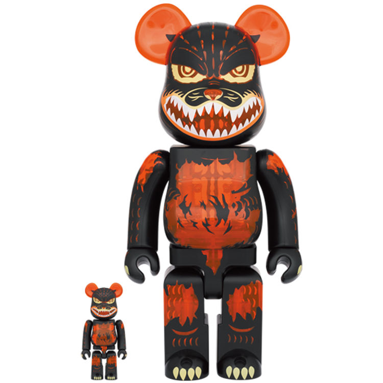100% + 400% Clear Orange Meltdown Godzilla VS Destroyer Bearbrick (Set) by TOHO