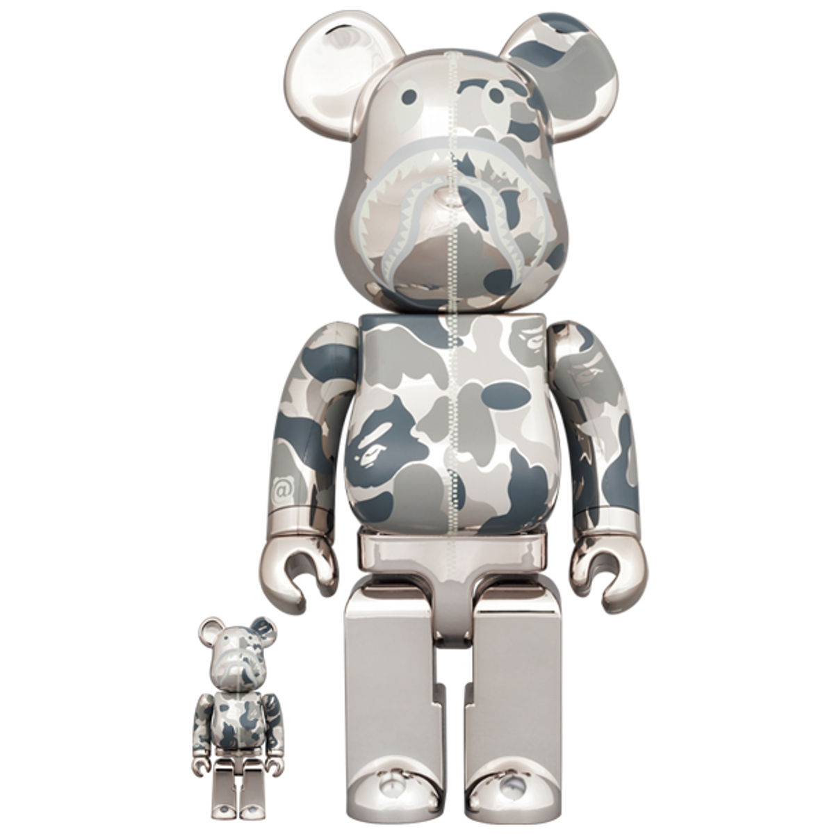 100% + 400% Silver Camo BAPE Be@rbrick (Set)