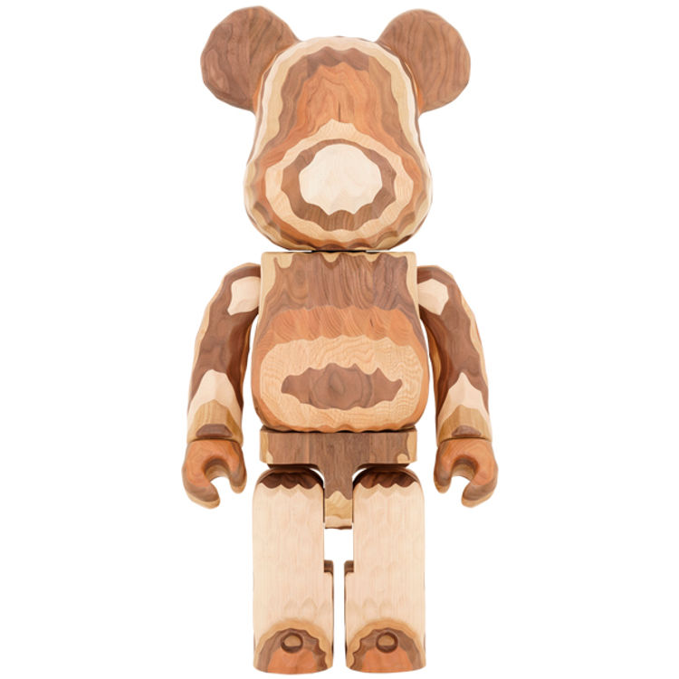 1000% Carved Wood Layered Bearbrick by Fragment Design (Hiroshi Fujiwara)