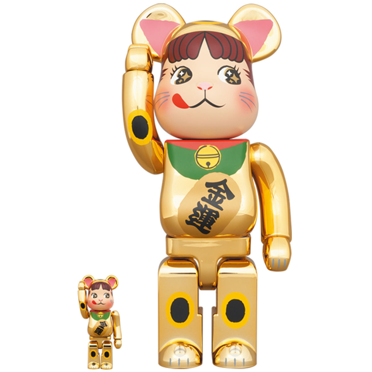 100% + 400% Money Plated Peko-chan Maneki Neko Be@rbrick (Set)