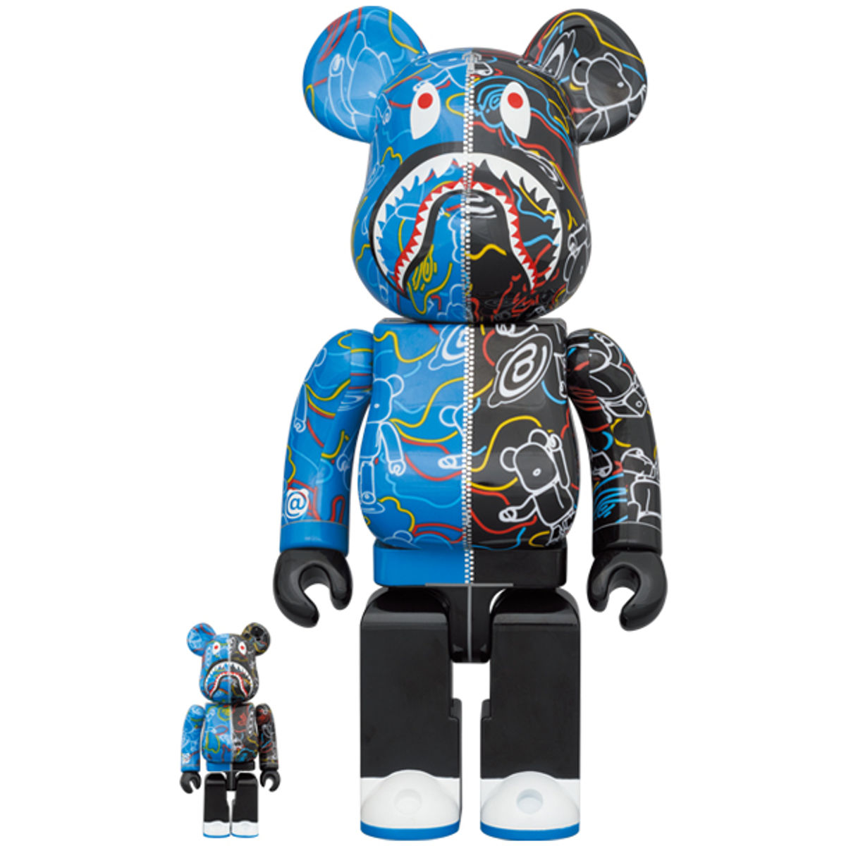 100% + 400% Blue Line Camo Shark BAPE Be@rbrick (Set)