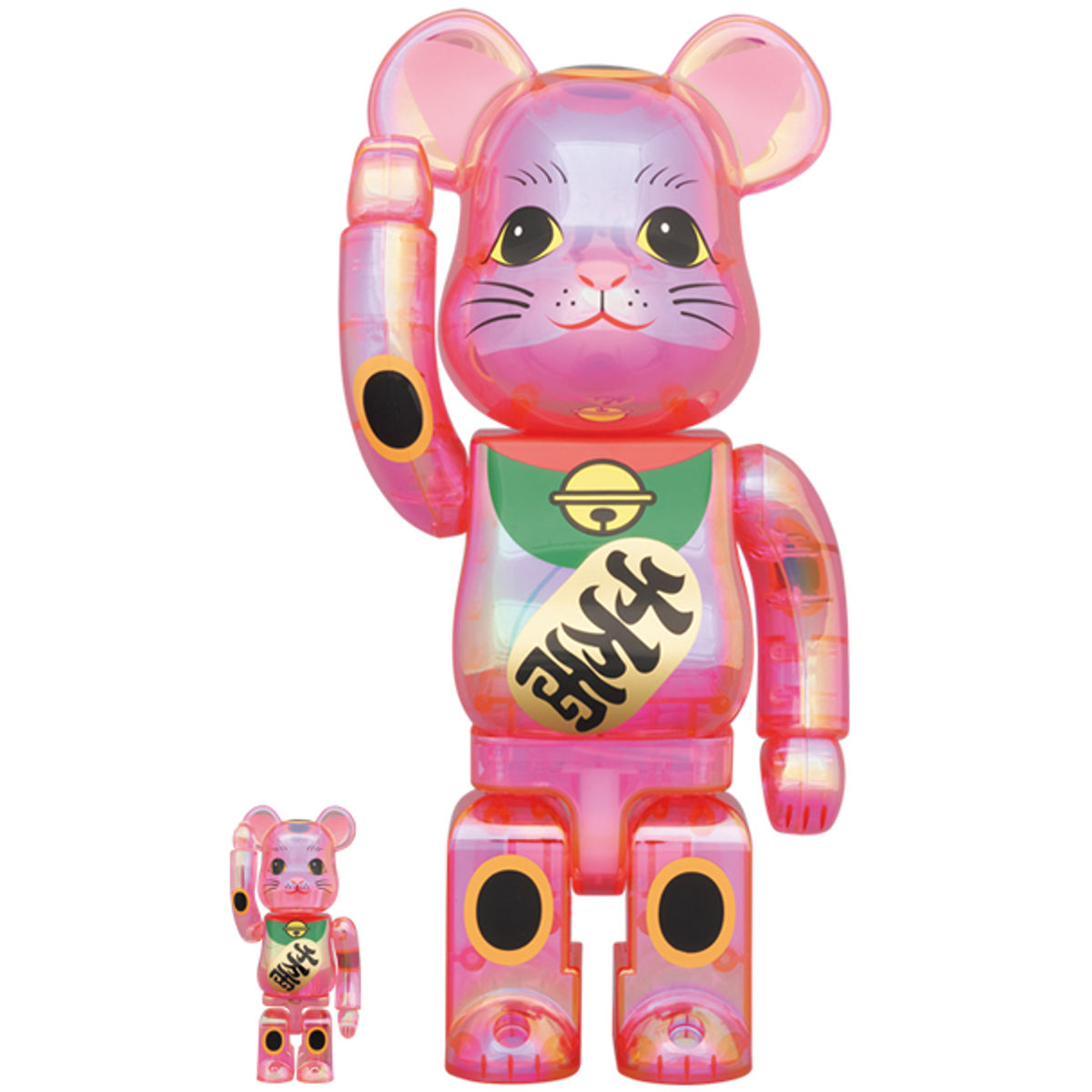 100% + 400% Pink Transparent Plating Maneki Neko Be@rbrick (Set)