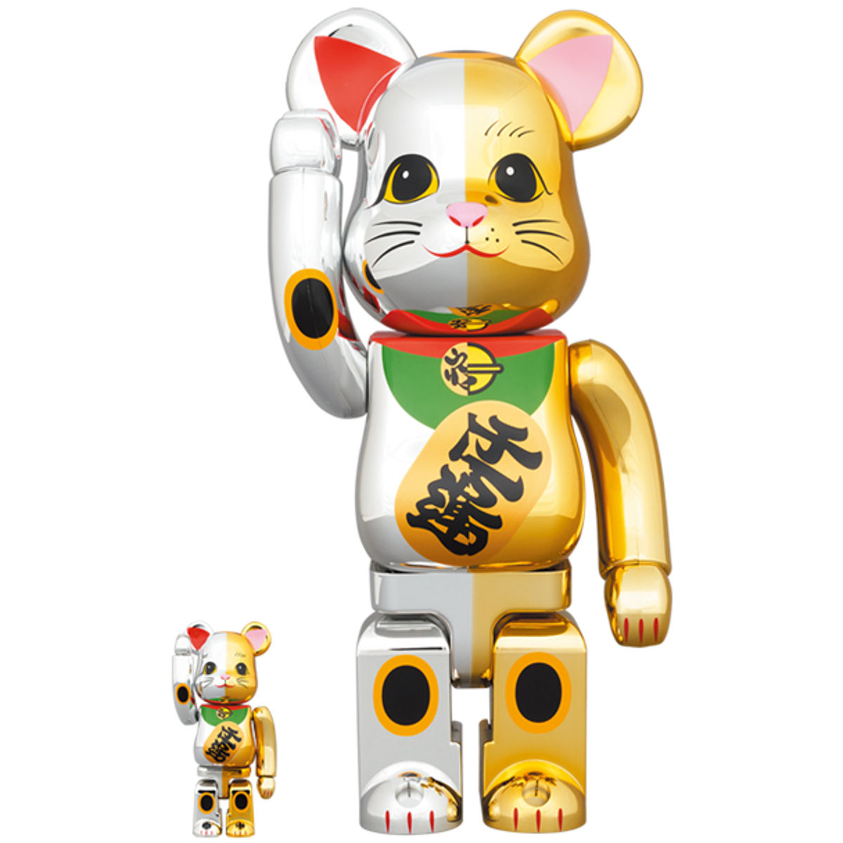 100% + 400% 10 Million Gold x Good Luck Silver Maneki Neko Bearbrick (Set)