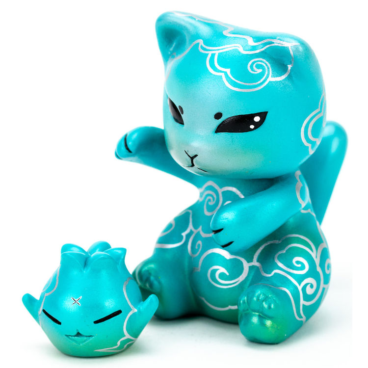 Teal & Silver Fluff Rior Maneki Neko by Fluff Riot (Kristy Kitsune)