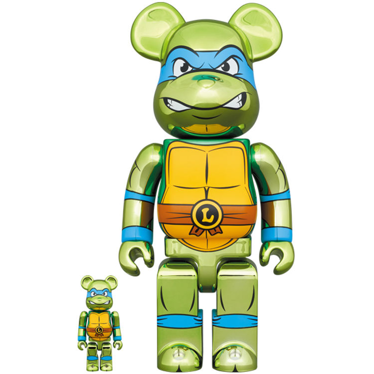 100% + 400% Chrome Leonardo : Teenage Mutant Ninja Turtles Be@rbrick (Set) by Nickelodeon