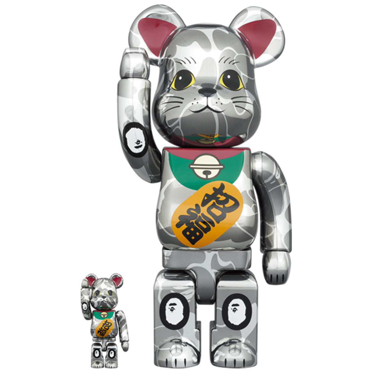 100% + 400% Silver Plated BAPE Lucky Cat Be@rbrick (Set)