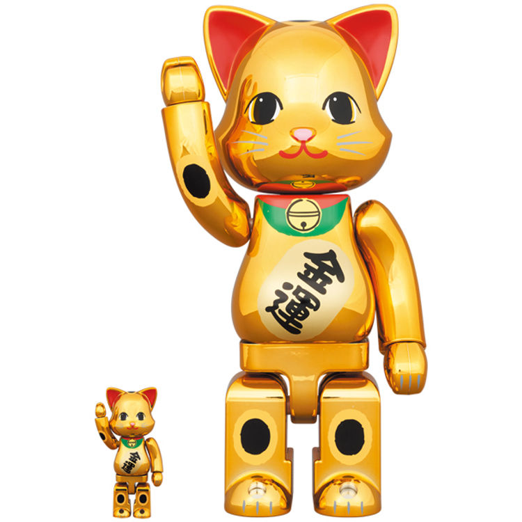 100% + 400% Gold Plated Lucky Cat NY@brick (Set) by Medicom