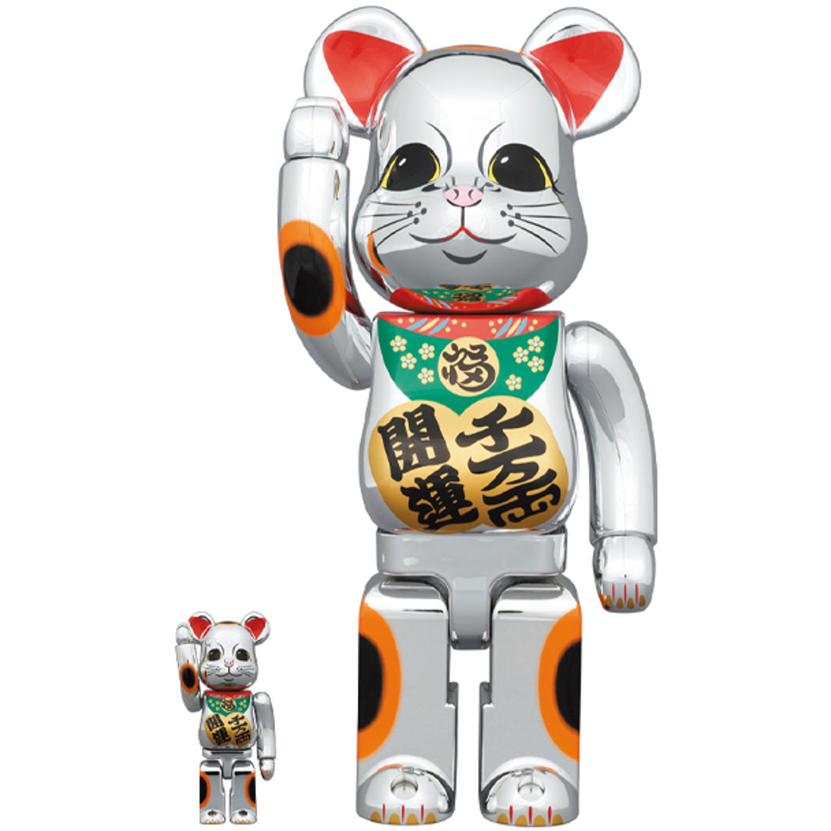 100% + 400% Silver Plated Lucky Cat 10 Million Be@rbrick (Set)