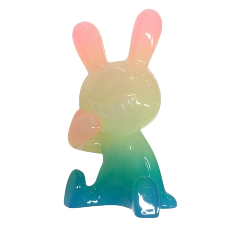 Milky Pink Blue Sitting Black Rabbit by Tadayuki Iwa (Black Rabbit)