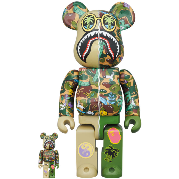100% + 400% Green BAPE Shark x Steven Harrington Bearbrick (Set) by BAPE (A Bathing Ape)
