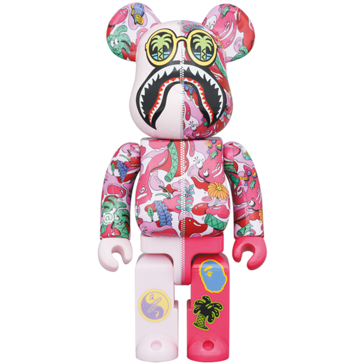 100% + 400% Pink BAPE Shark x Steven Harrington Bearbrick (Set)