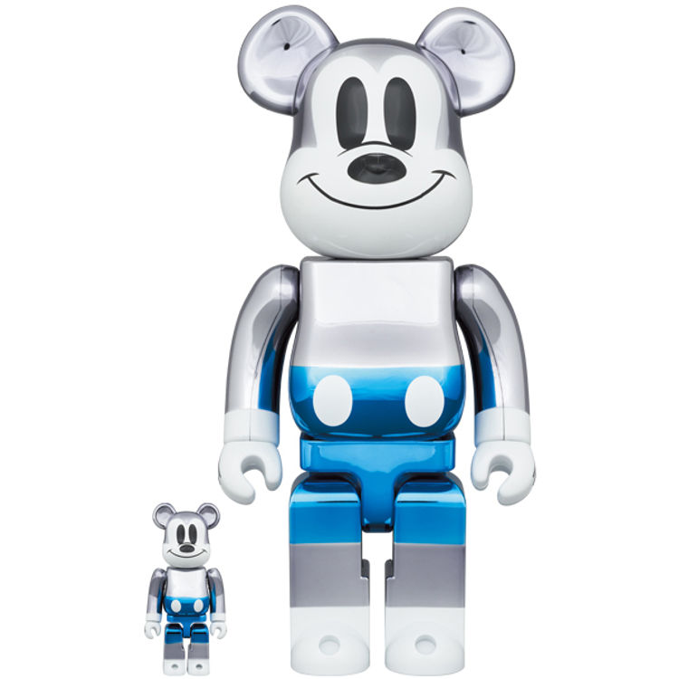 100% + 400% Blue Chrome Mickey Mouse Bearbrick (Set) by Disney