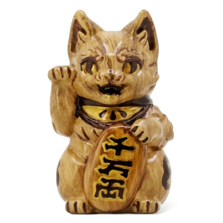 Wood Grain Bake Lucky Cat by Genkosha