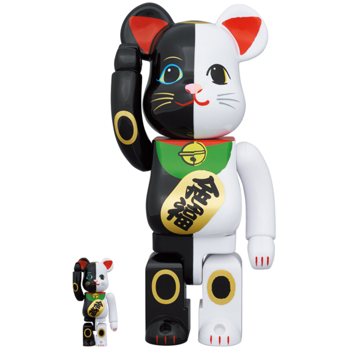 100% + 400% Lucky Black x Luck White : Lucky Cat Money Bearbrick (Set)